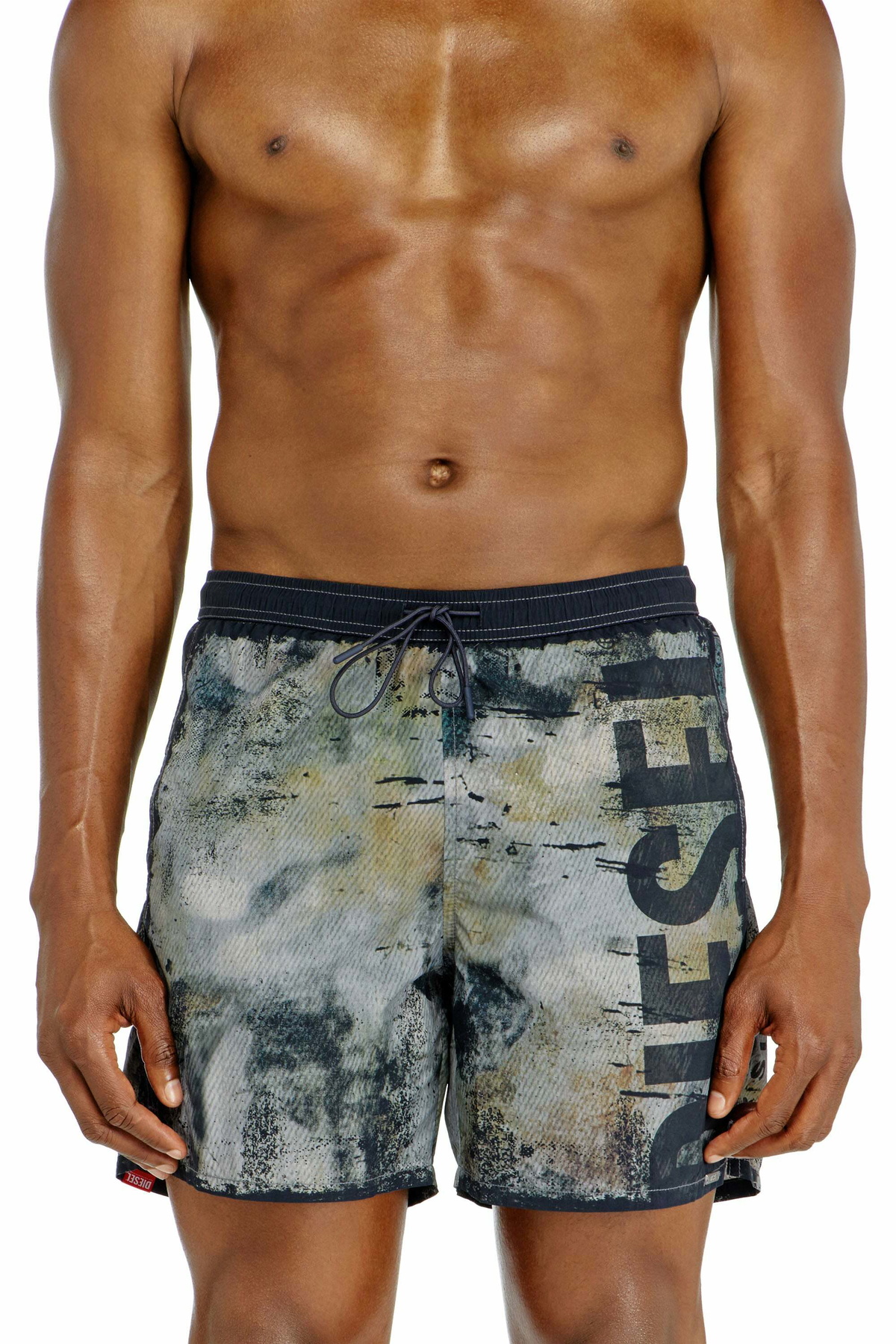 Diesel Swim shorts with distressed print and maxi logo - Swim shorts Mens in Multicolor