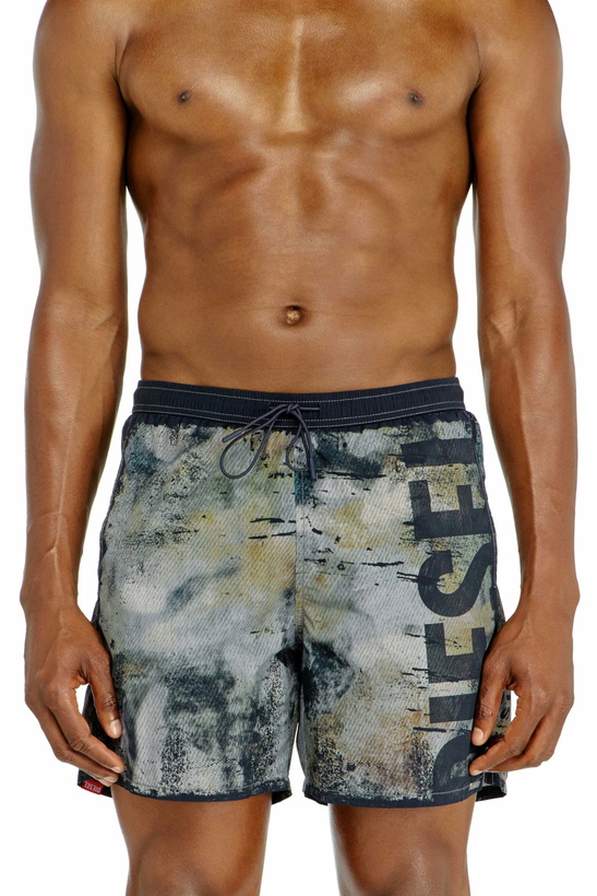 Photo: Diesel Swim shorts with distressed print and maxi logo - Swim shorts Mens in Multicolor