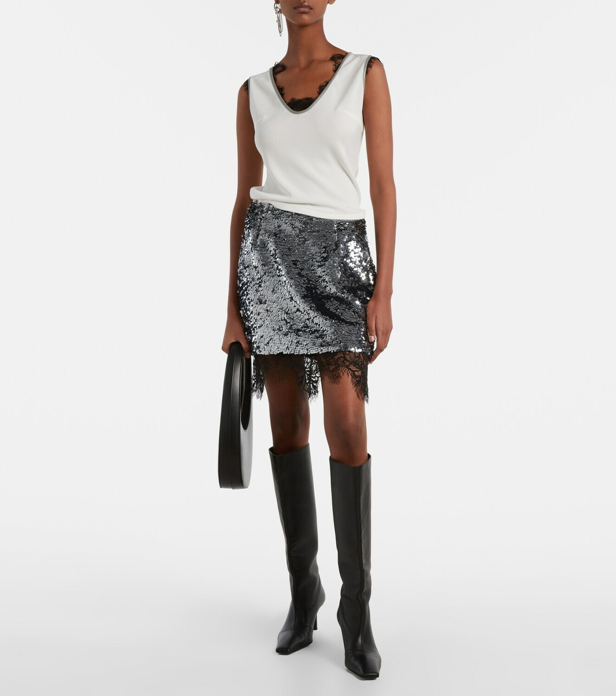 Jacques Wei Lace-trimmed sequined miniskirt