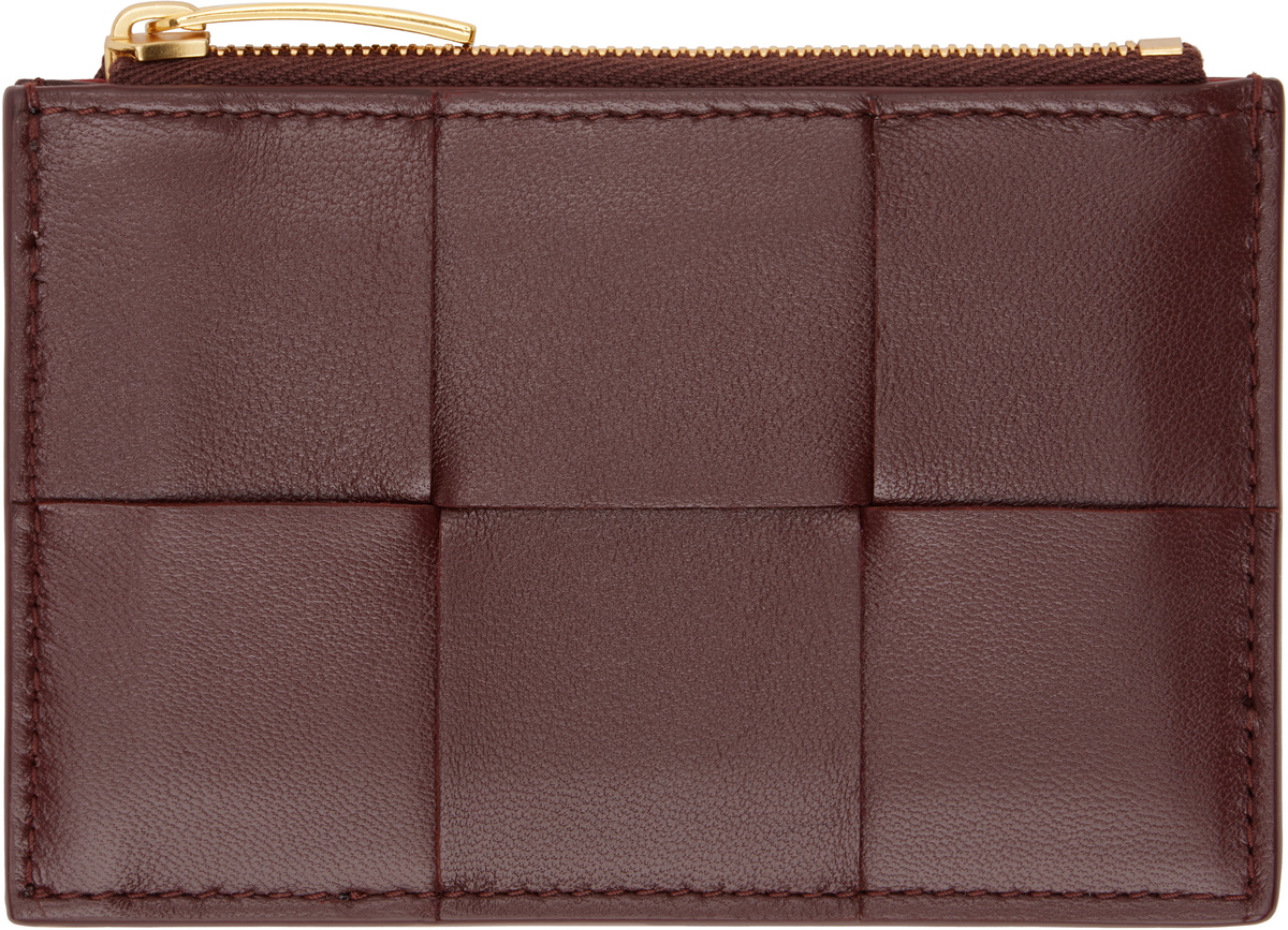 Bottega Veneta Burgundy Cassette Zippered Card Holder