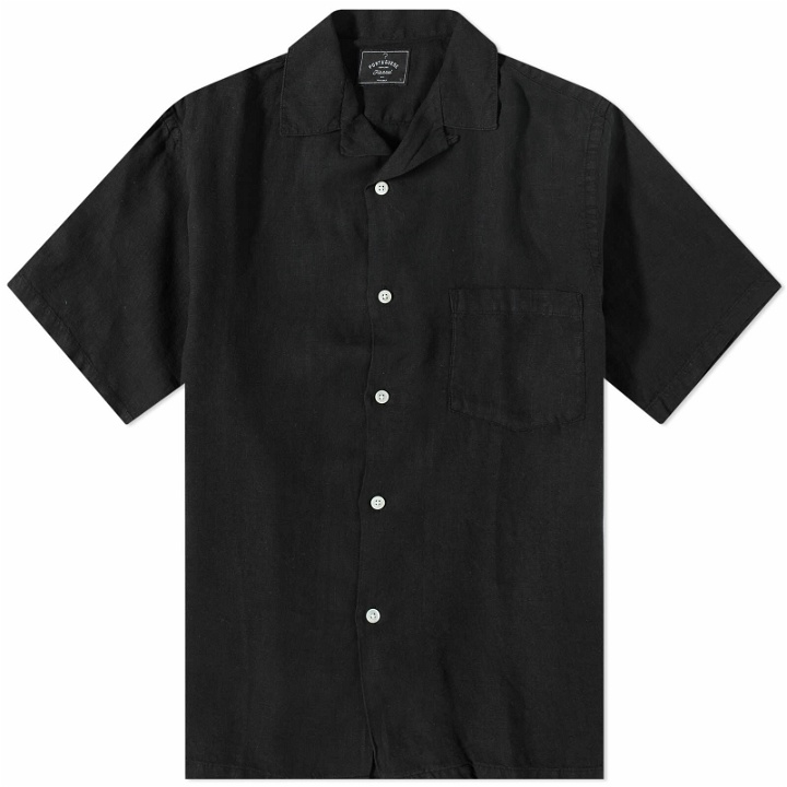 Photo: Portuguese Flannel Men's Linen Camp Vacation Shirt in Black