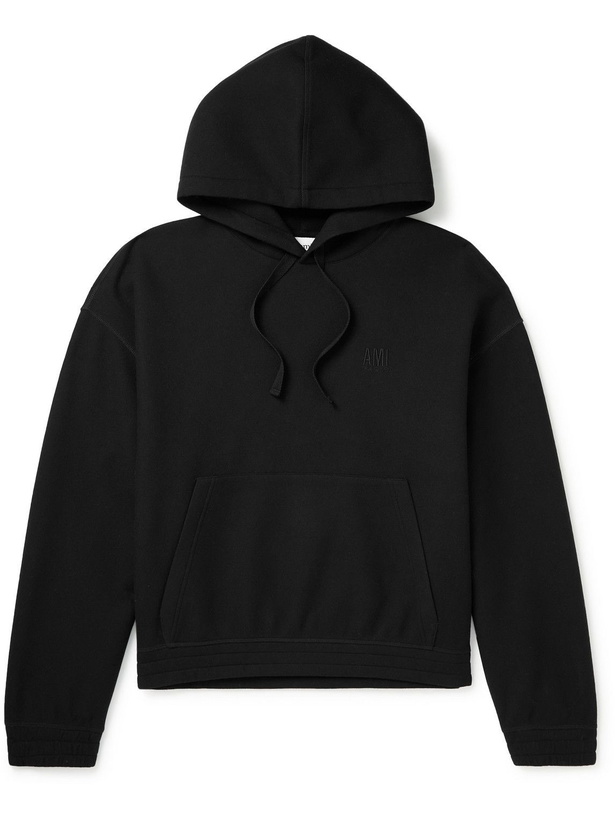 Photo: AMI PARIS - Logo-Embroidered Jersey Hoodie - Black