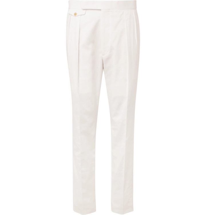 Photo: Ralph Lauren Purple Label - Gregory Tapered Pleated Cotton-Twill Trousers - Men - White
