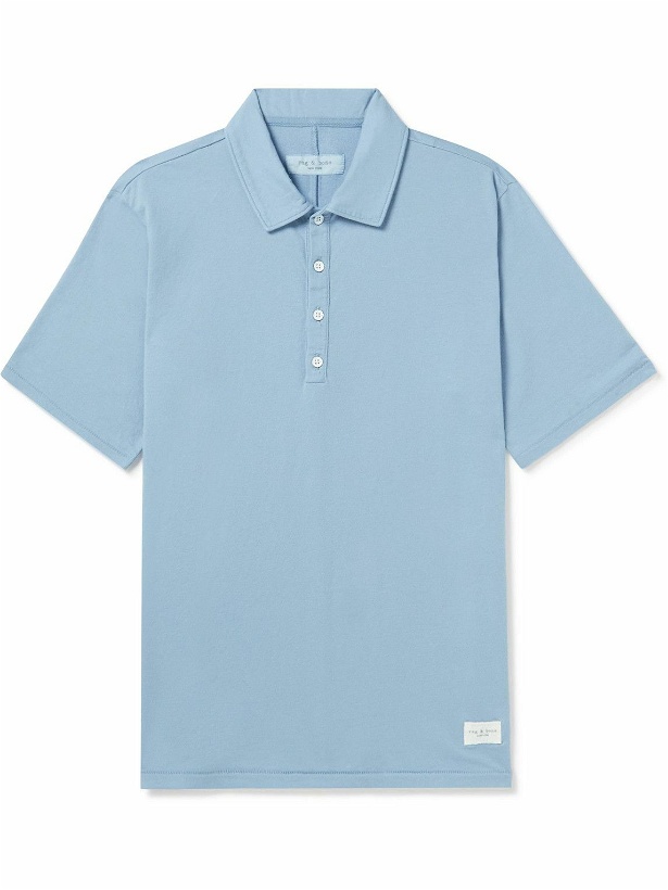 Photo: Rag & Bone - Logo-Appliquéd Cotton-Jersey Polo Shirt - Blue