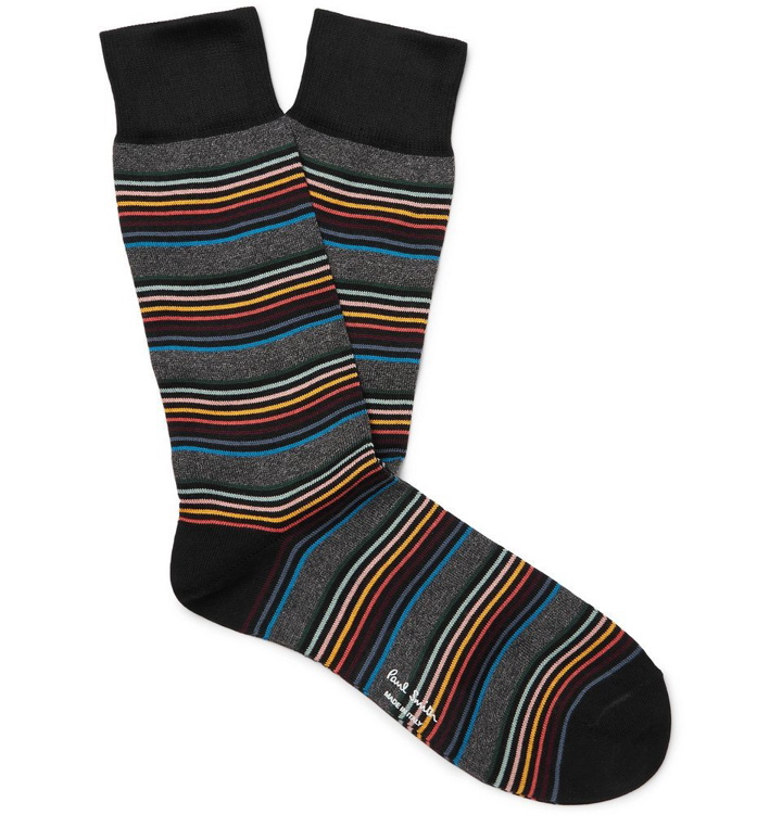 Photo: Paul Smith - Striped Cotton-Blend Socks - Men - Black