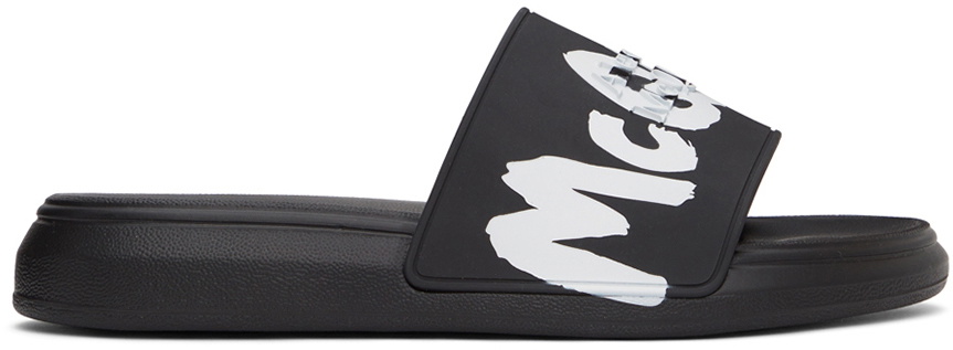 Alexander McQueen Black & White Graffiti Pool Slides
