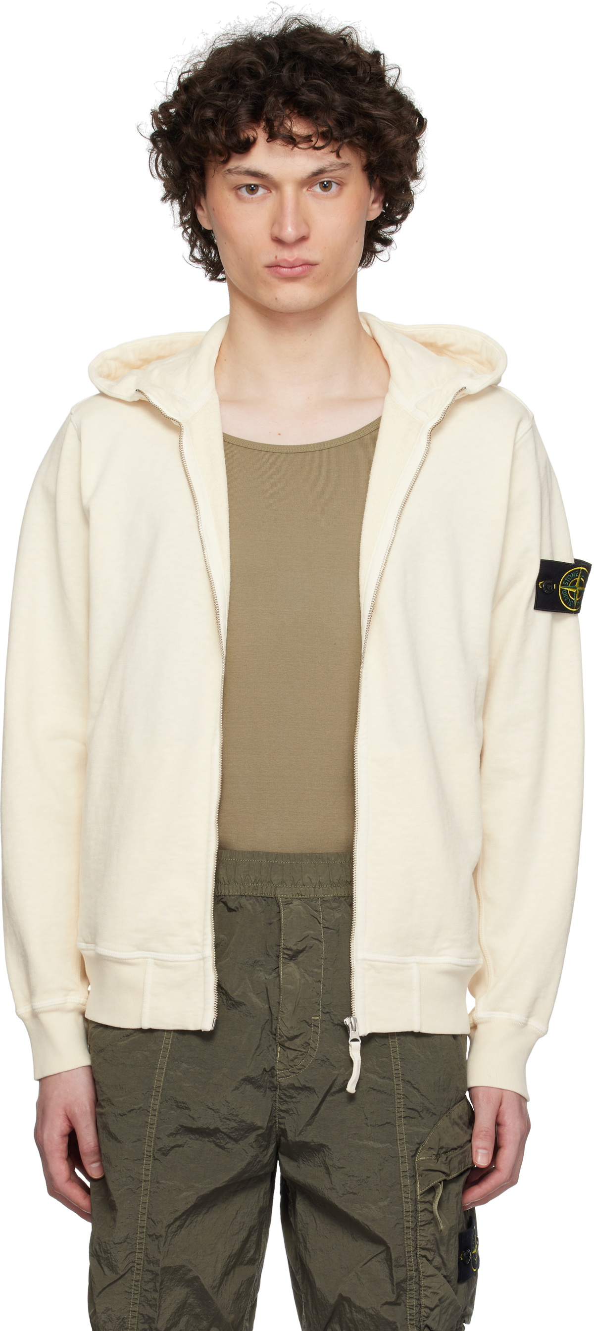 Stone Island Off-White Malfilé Fleece Old Effect Hoodie