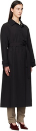 Róhe Black Wool-Nylon Belted Wrap Trench Coat