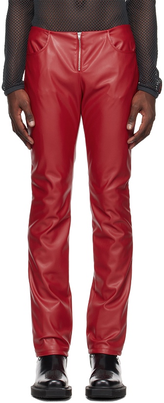 Photo: Mowalola Red Two-Pocket Faux-Leather Pants