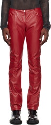 Mowalola Red Two-Pocket Faux-Leather Pants