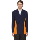 Kenzo Blue and Orange Colorblocked Dual Material Blazer