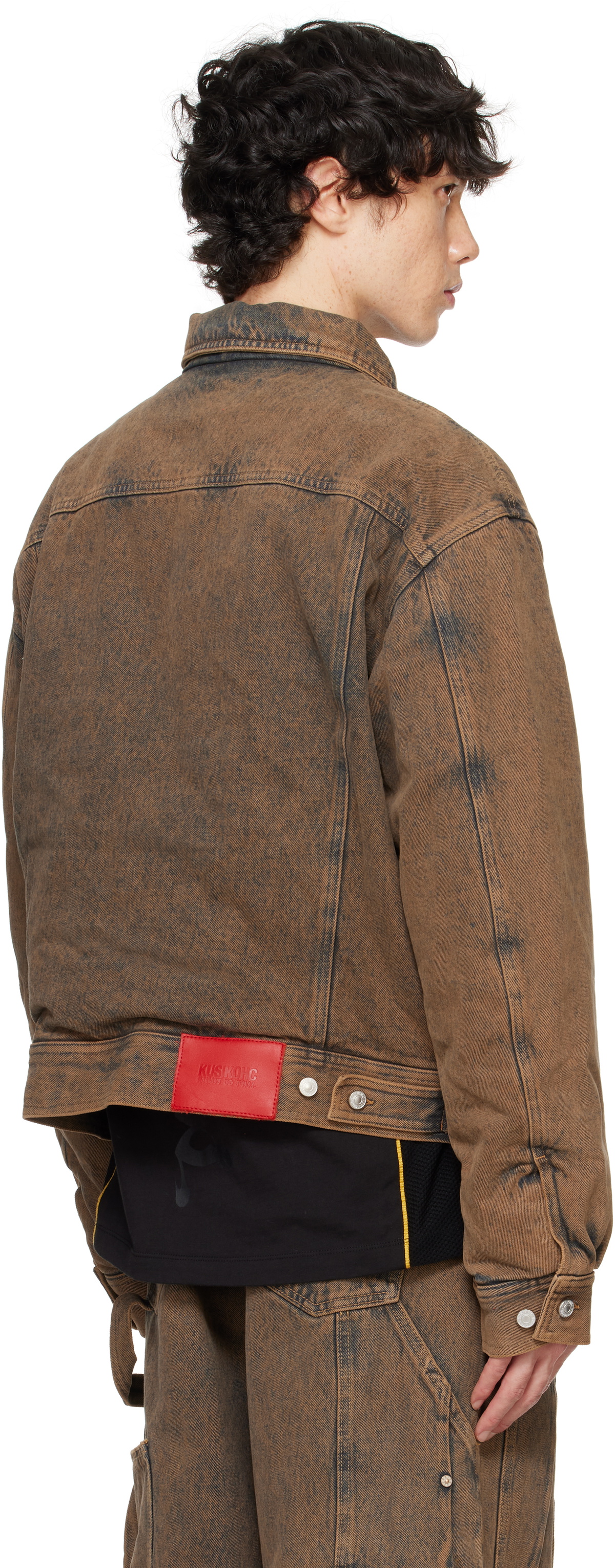 KUSIKOHC Brown Padded Multi Rivet Denim Jacket