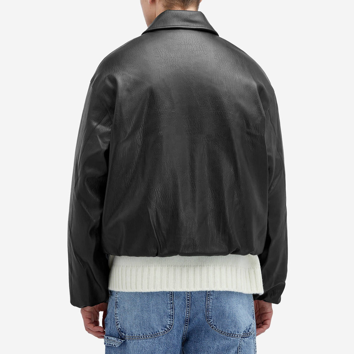 Represent Men's Faux Leather Bomber Jacket in Jet Black