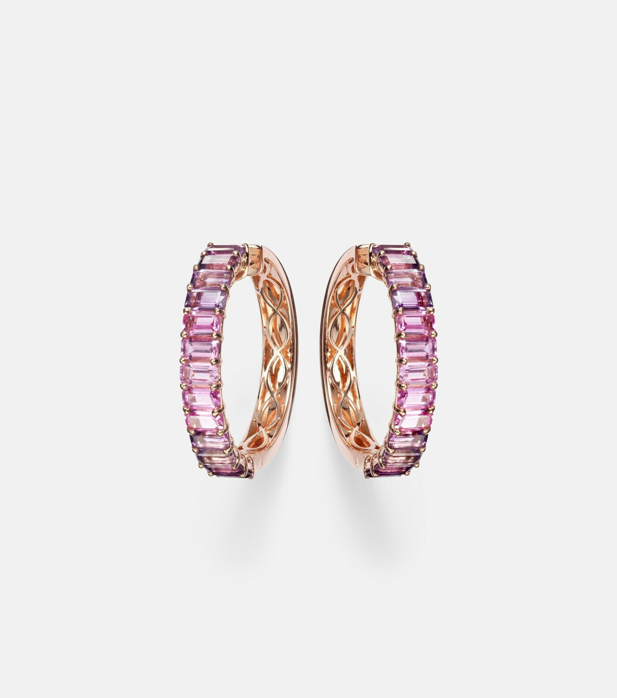 Shay Jewelry 18kt rose gold hoop earrings with sapphires and amethysts