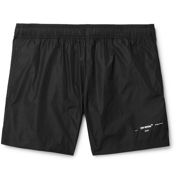 Photo: Off-White - Mid-Length Logo-Print Shell Swim Shorts - Black