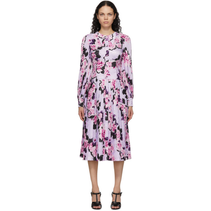 erdem purple dress Floral draped midi dress in purple - Erdem
