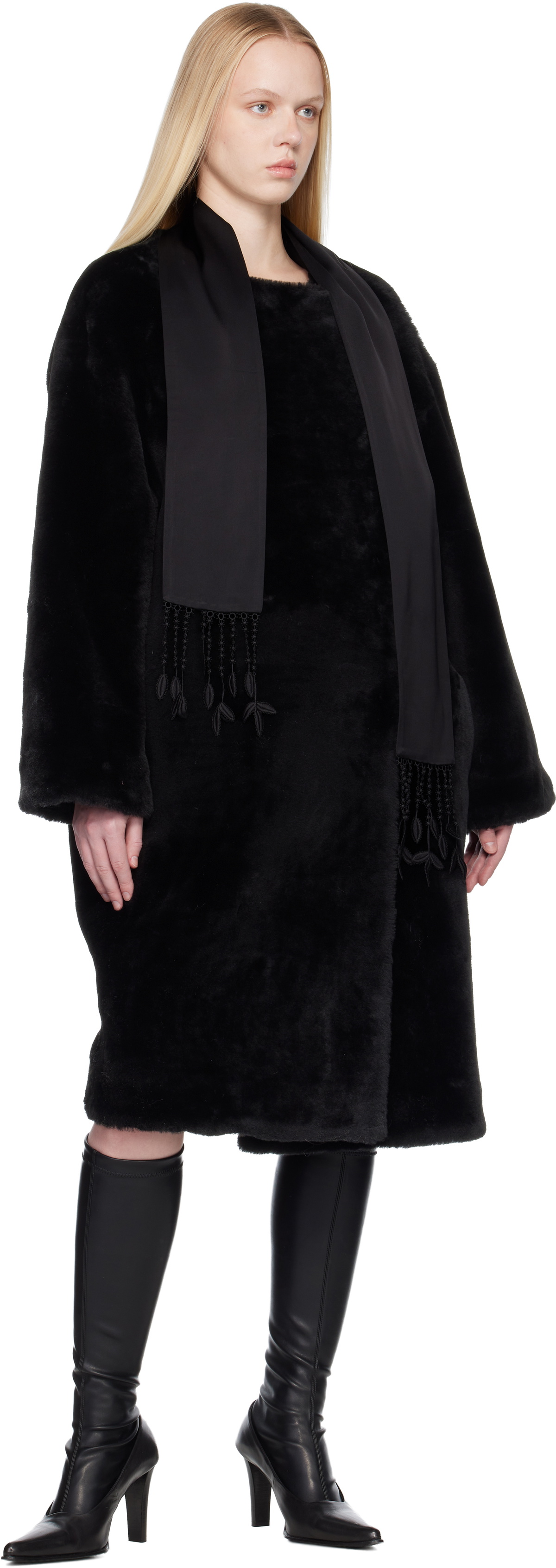 TOTEME Black Guipure Lace Tuxedo Scarf
