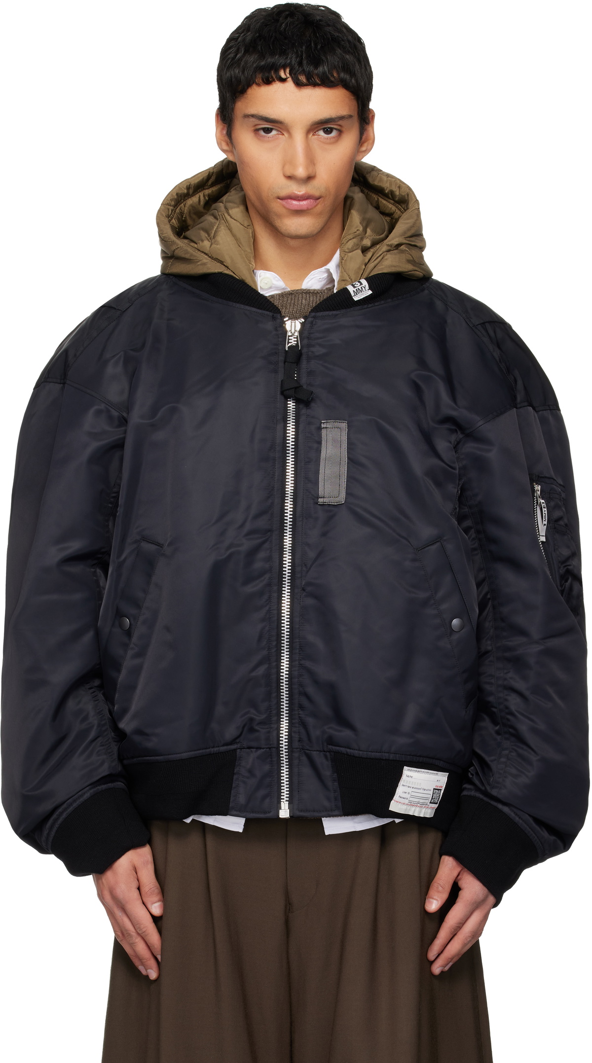 Maison MIHARA YASUHIRO Black Extended Placket Hood Flight Jacket