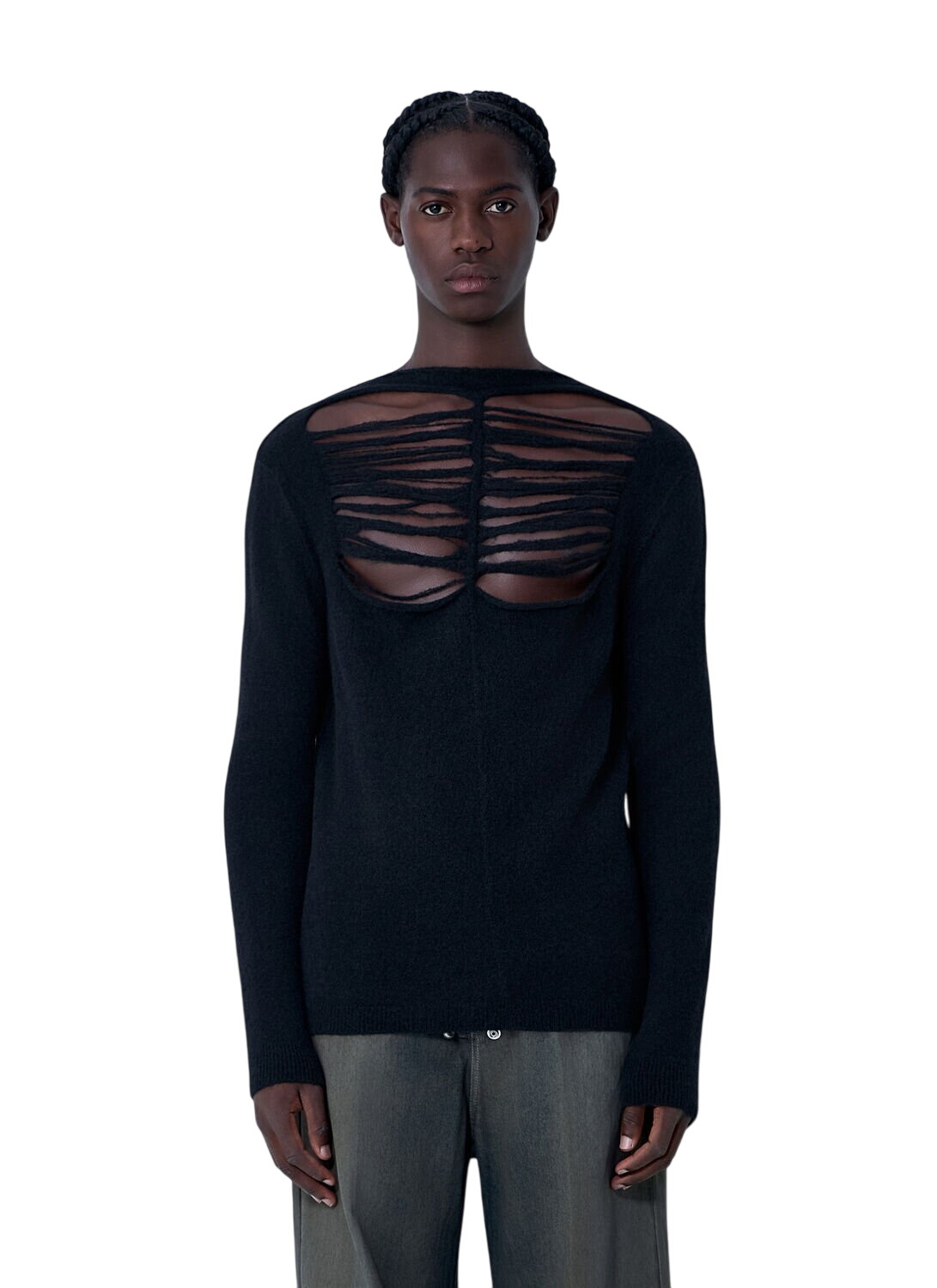 RICK OWENS long subhuman sweater with cut out Black Rick Owens