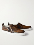 Berluti - Scritto Venezia Leather Slip-On Sneakers - Brown