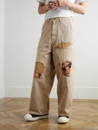 KAPITAL - Katsuragi Port Straight-Leg Patchwork Distressed Cotton-Twill Trousers - Neutrals