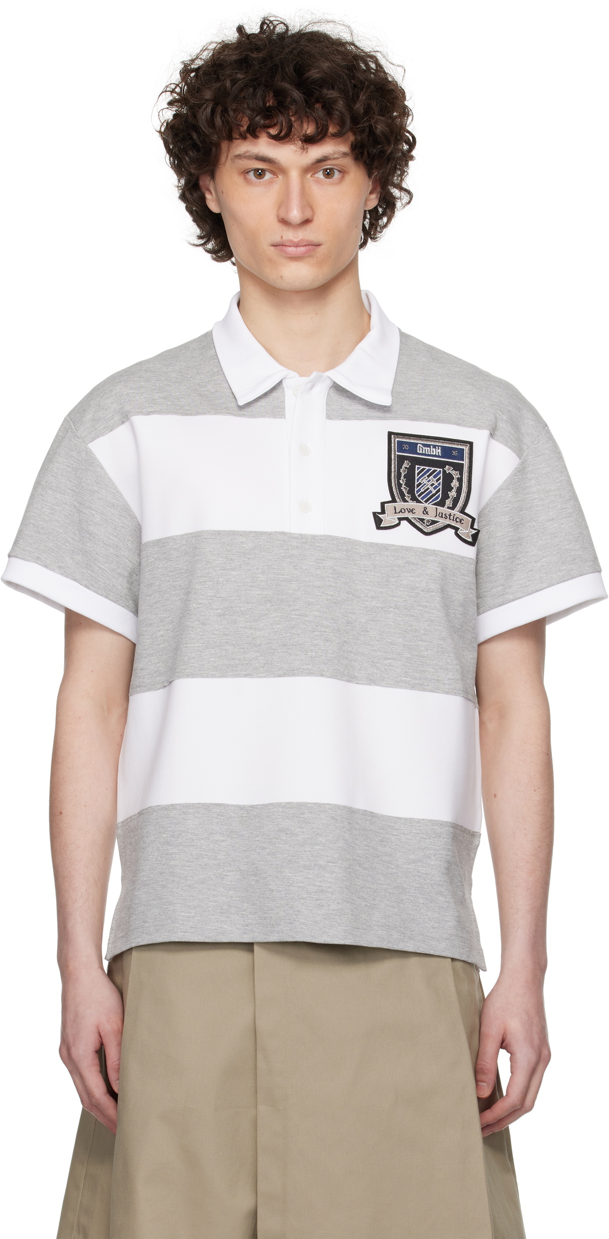GmbH White & Gray Paneled Polo