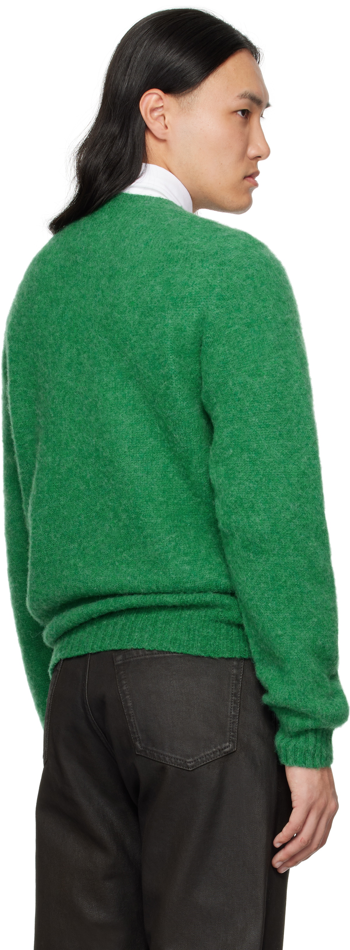 Drake's Green Brushed Shetland Crew Neck Sweater
