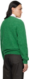 Drake's Green Brushed Shetland Crew Neck Sweater
