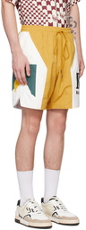 Rhude Yellow & White Paneled Shorts