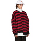 D by D Black and Red Unbalanced Striped Sweater