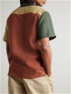 De Bonne Facture - Convertible-Collar Colour-Block Linen Shirt - Brown