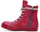 Rick Owens Red Translucent Leather High Sneakers