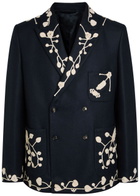 Bode Snowdrop Embroidered Wool-blend Blazer Navy