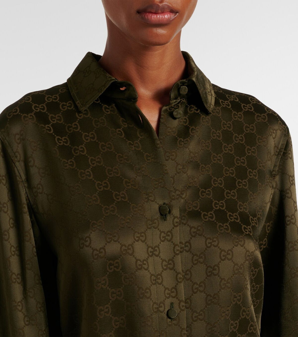Gucci GG belted satin jacquard shirt dress