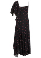 Liberowe Aubrey Floral-print Asymmetric Silk Midi Dress Black