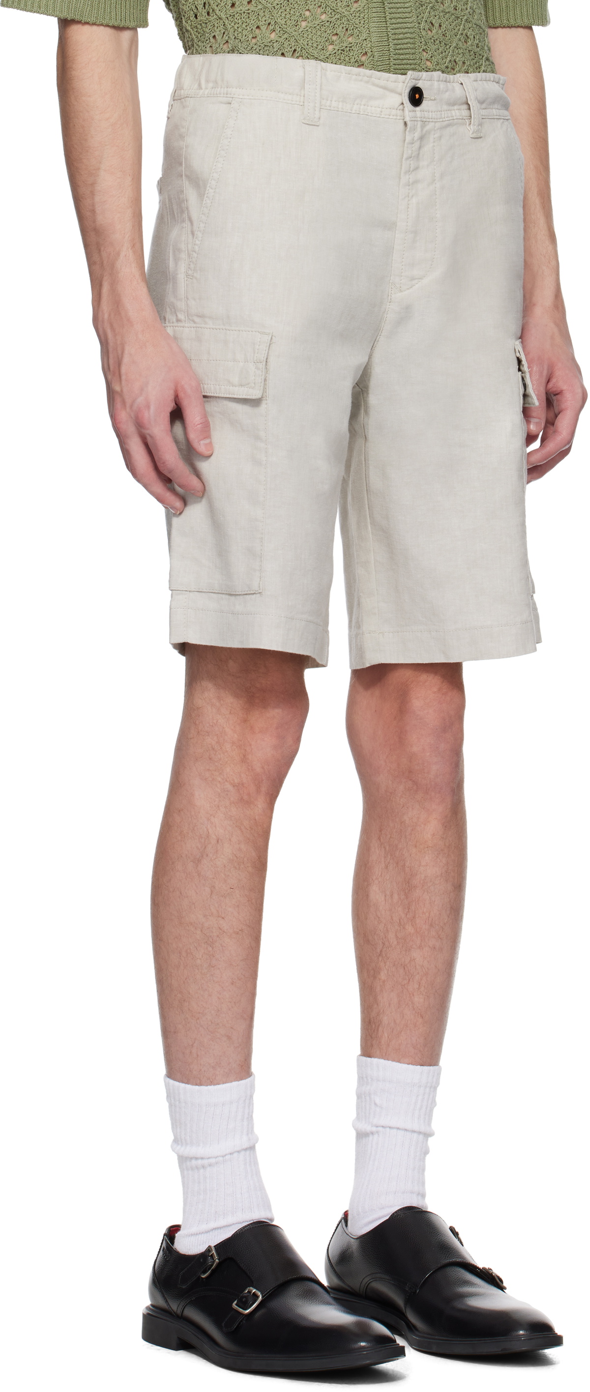 BOSS Beige Drawstring Cargo Shorts