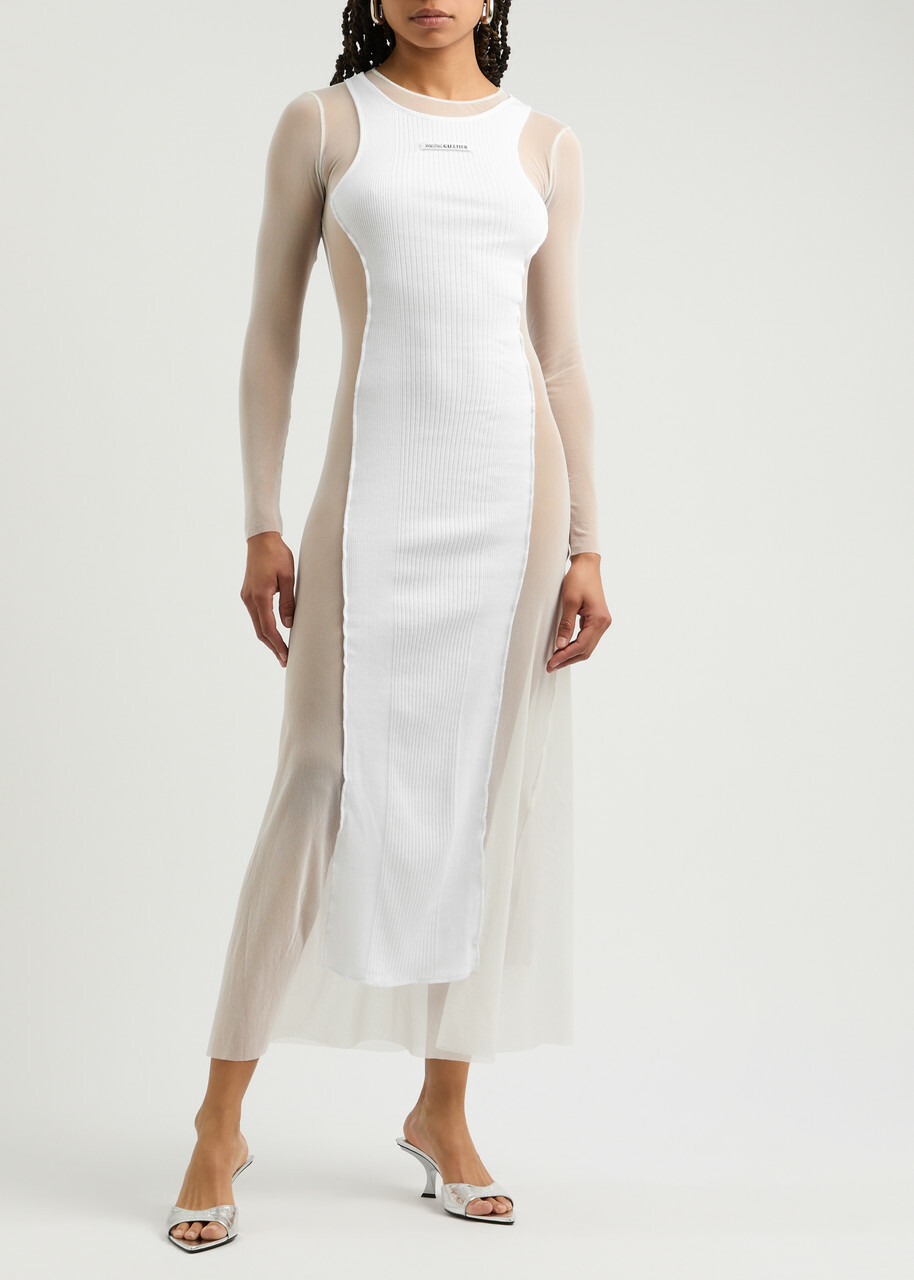 Jean Paul Gaultier Appliquéd Cotton and Tulle Maxi Dress White