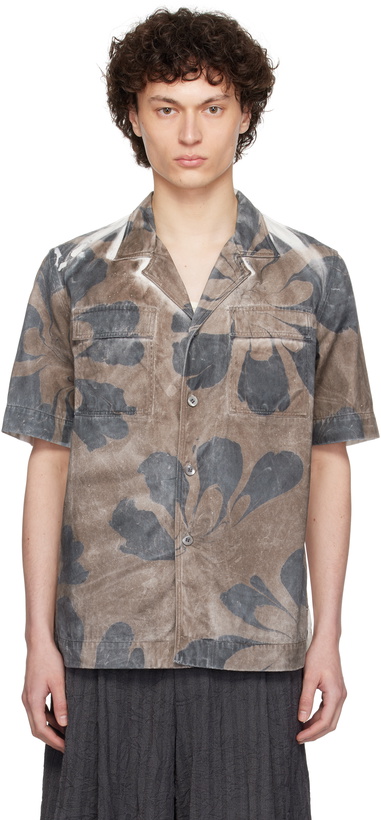 Photo: Dries Van Noten Brown & White Hand-Dyed Floral Shirt