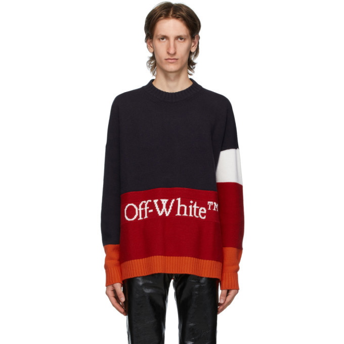 Photo: Off-White Navy and Red Color Block Sweater
