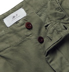 Mr P. - Garment-Dyed Peached Cotton and Linen-Blend Twill Shorts - Army green