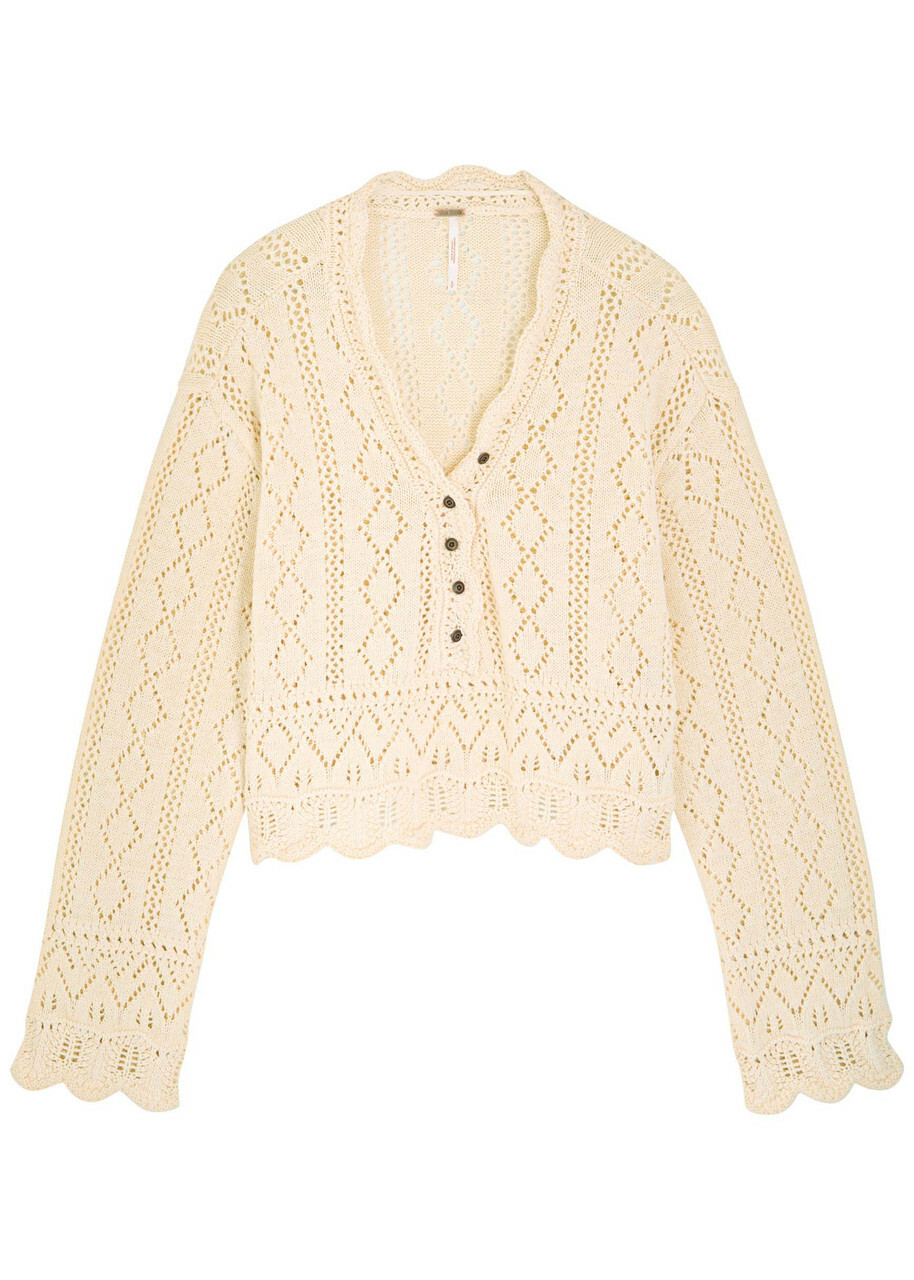 Free People Charlotte Pointelle-knit Sweatshirt Cream