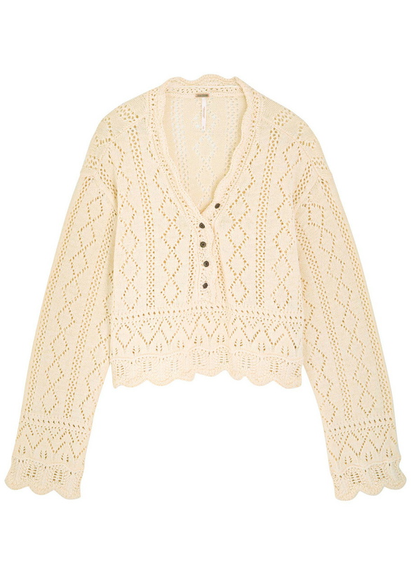 Photo: Free People Charlotte Pointelle-knit Sweatshirt Cream