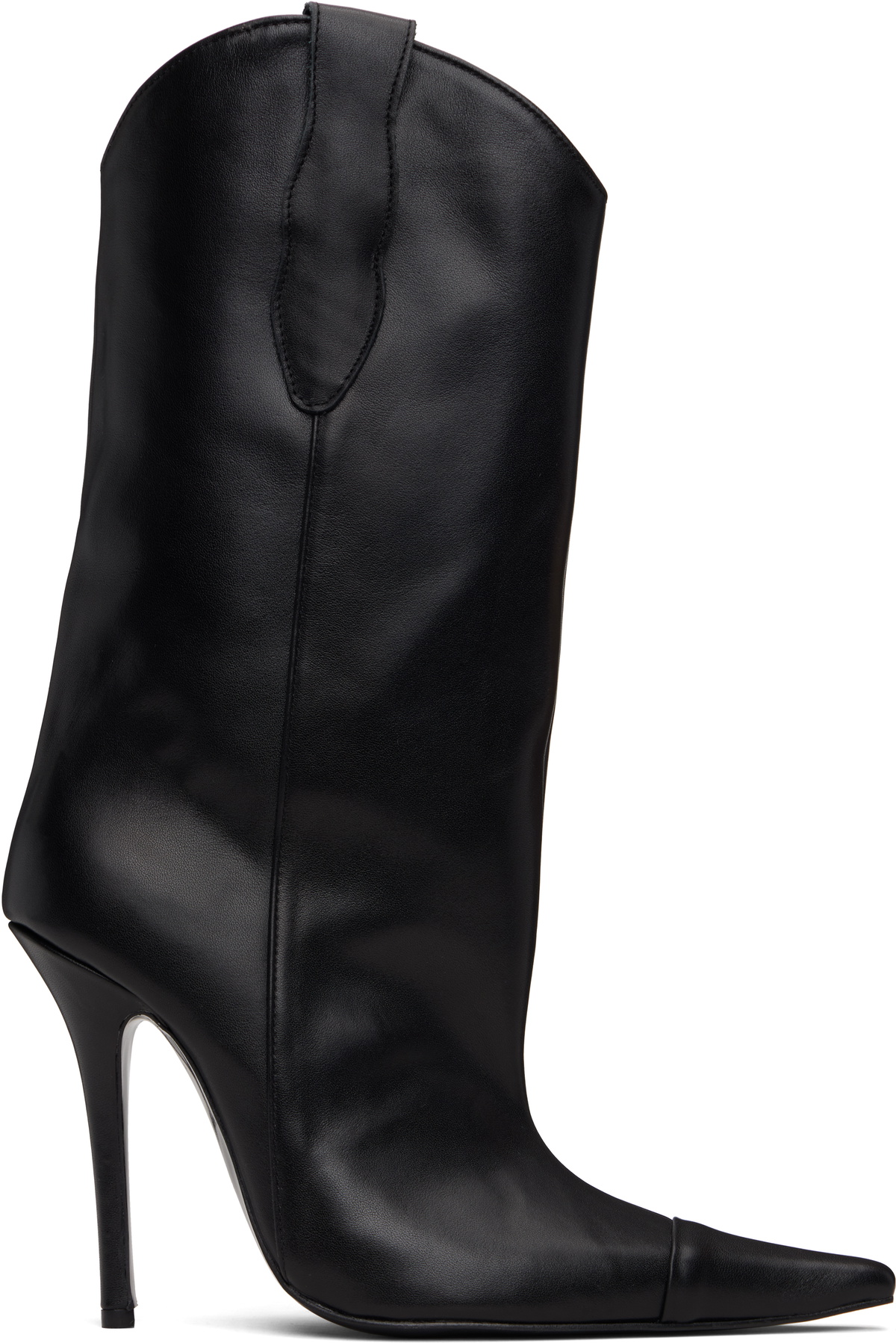 Pushbutton Black Mid-Calf Cowgirl Boots