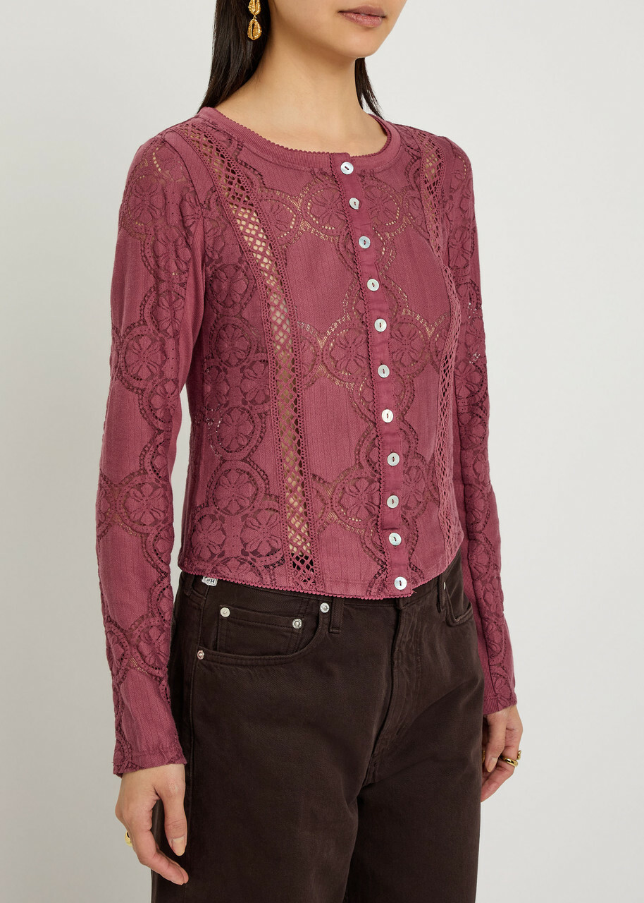 Free People Jae Lace-cutwork Cotton-blend top Red