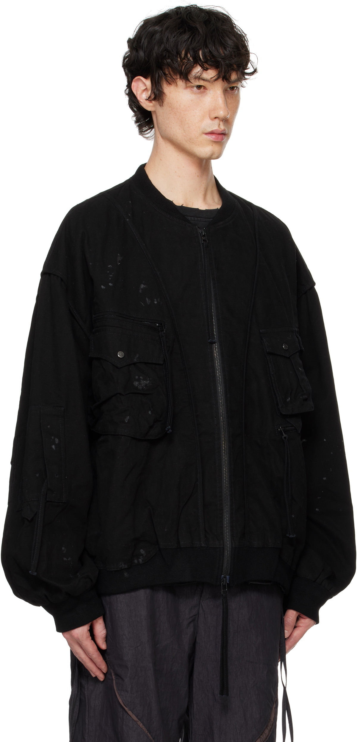 Professor.E Black Parachute Cargo Bomber Jacket Professor.E