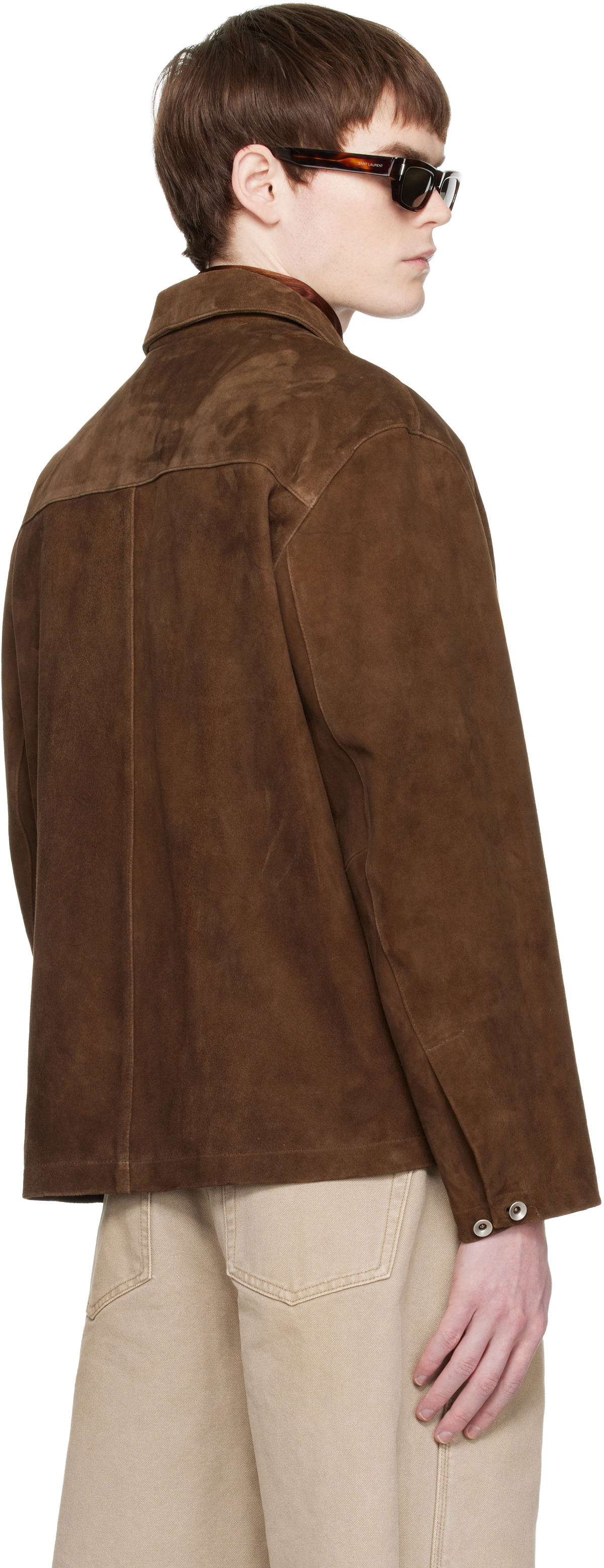 COOR Brown Two-Tone Button Suede Jacket