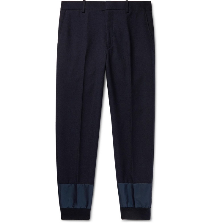 Photo: Alexander McQueen - Navy Tapered Shell-Trimmed Virgin Wool Trousers - Navy
