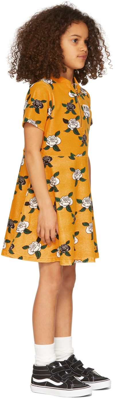 Mini Rodini Kids Yellow Velour Rose Dress Mini Rodini