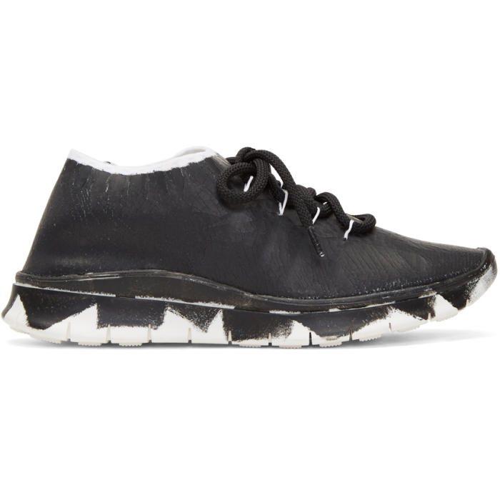 Photo: Maison Margiela Black and Silver Painted Runner Sneakers 