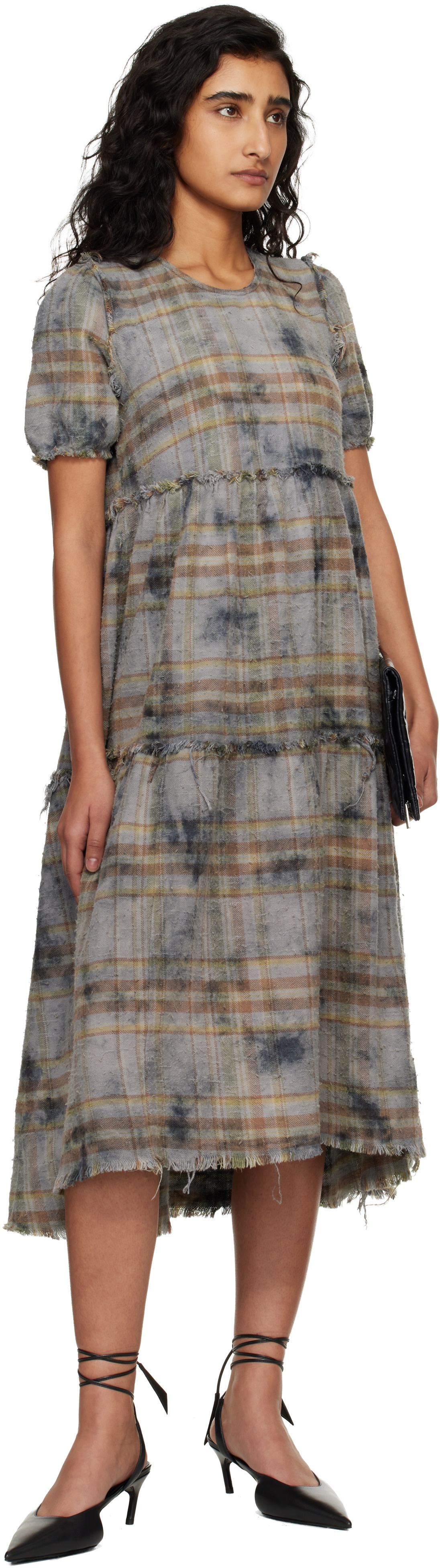 R13 Blue Shredded Relaxed Midi Dress